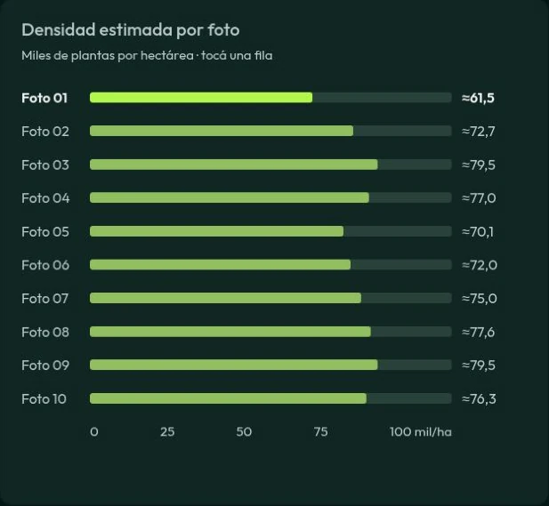 Gráfico de densidad por foto del informe real